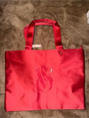 Victoria's Secret Red Satin Tote with Embossed VS Logo
